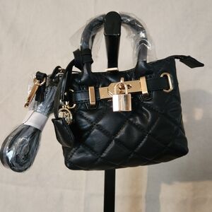 Badgley Mischka Black Quilted Mini Bag with Gold Accents